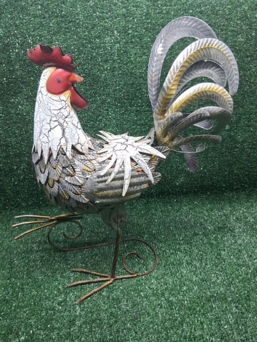 Metal Rooster Sculpture Garden Statue Outdoor Rustic Yard Decor